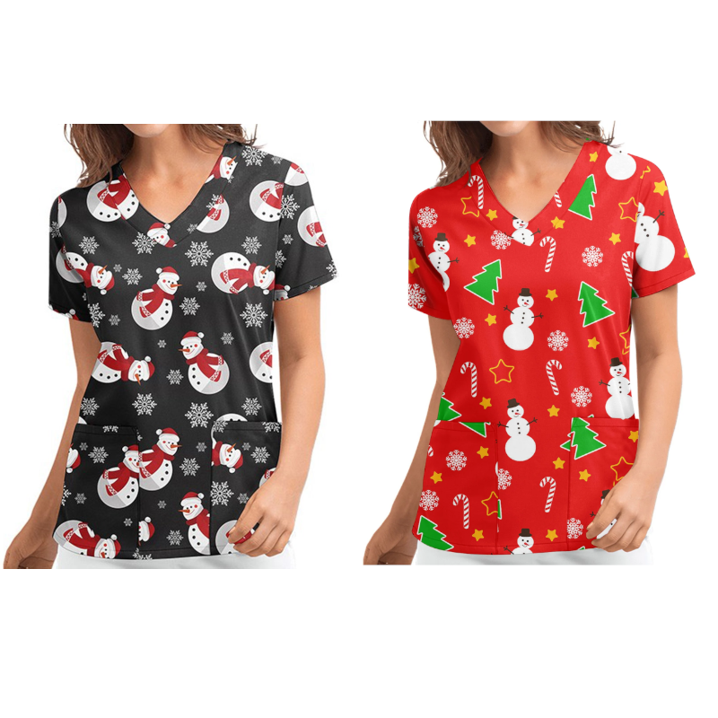 Christmas Printed Top Women Holiday V Neck Shirt