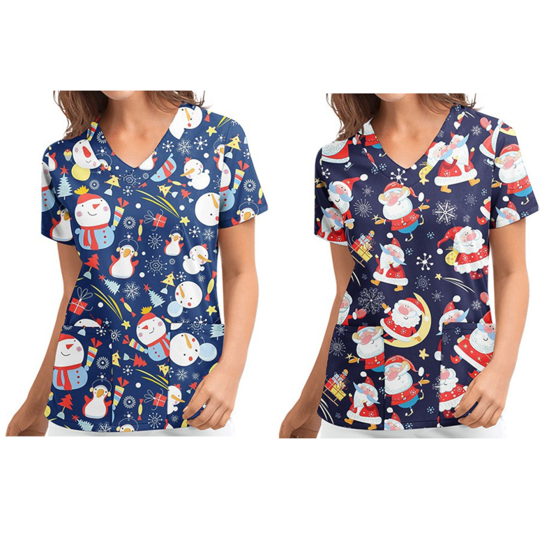 Christmas Printed Top Women Holiday V Neck Shirt