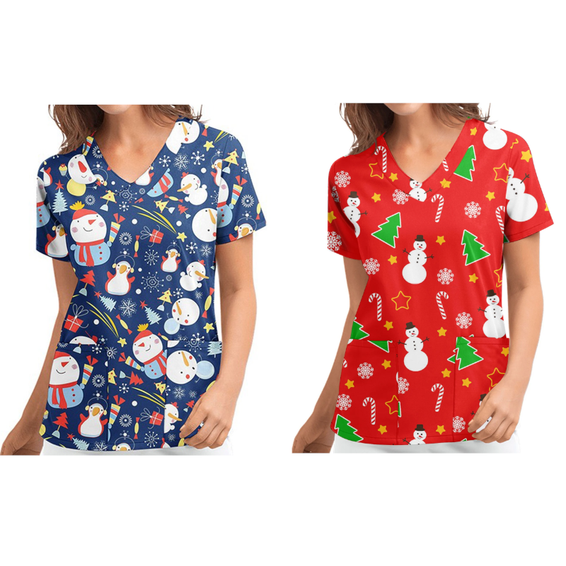 Christmas Printed Top Women Holiday V Neck Shirt