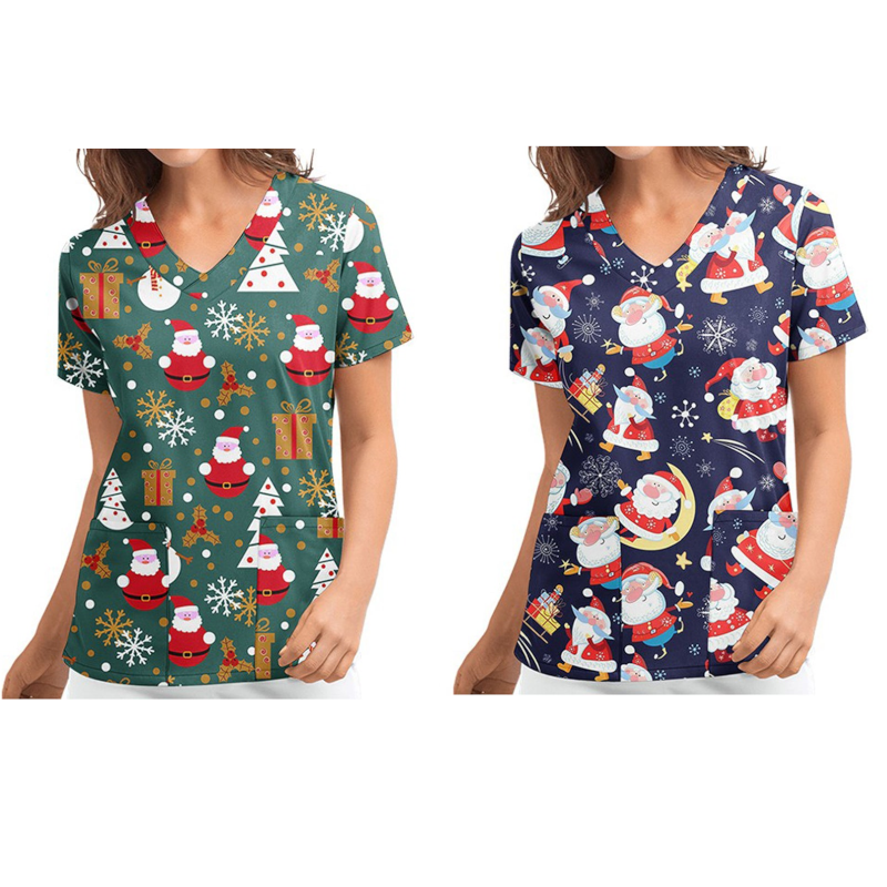 Christmas Printed Top Women Holiday V Neck Shirt