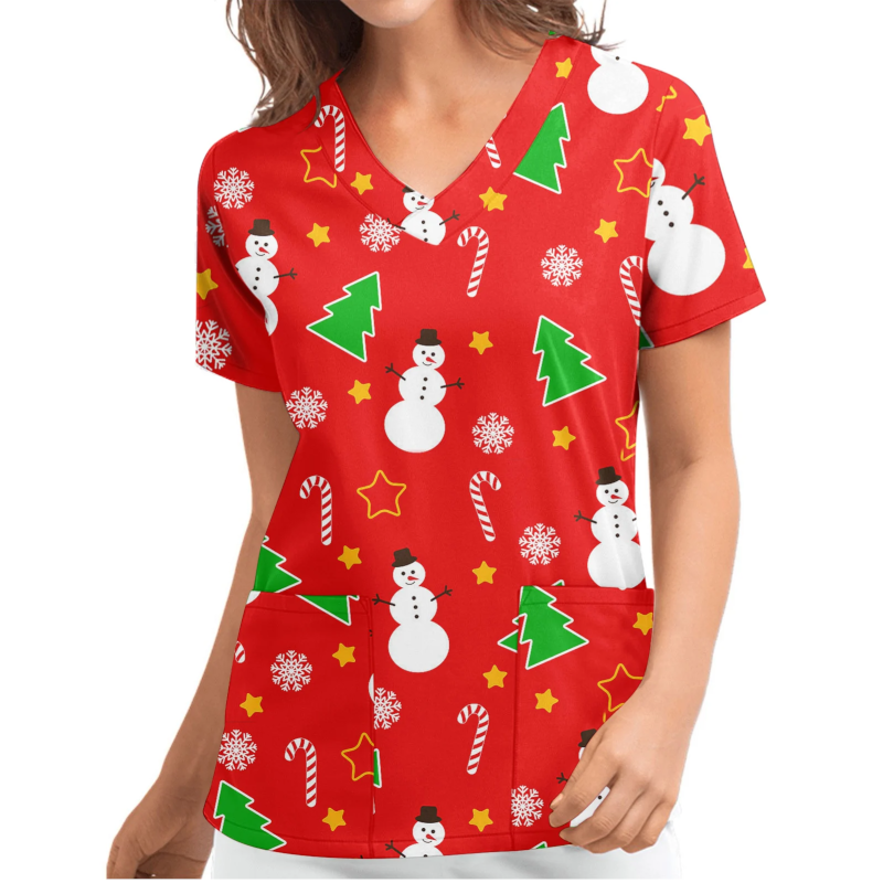 Christmas Printed Top Women Holiday V Neck Shirt