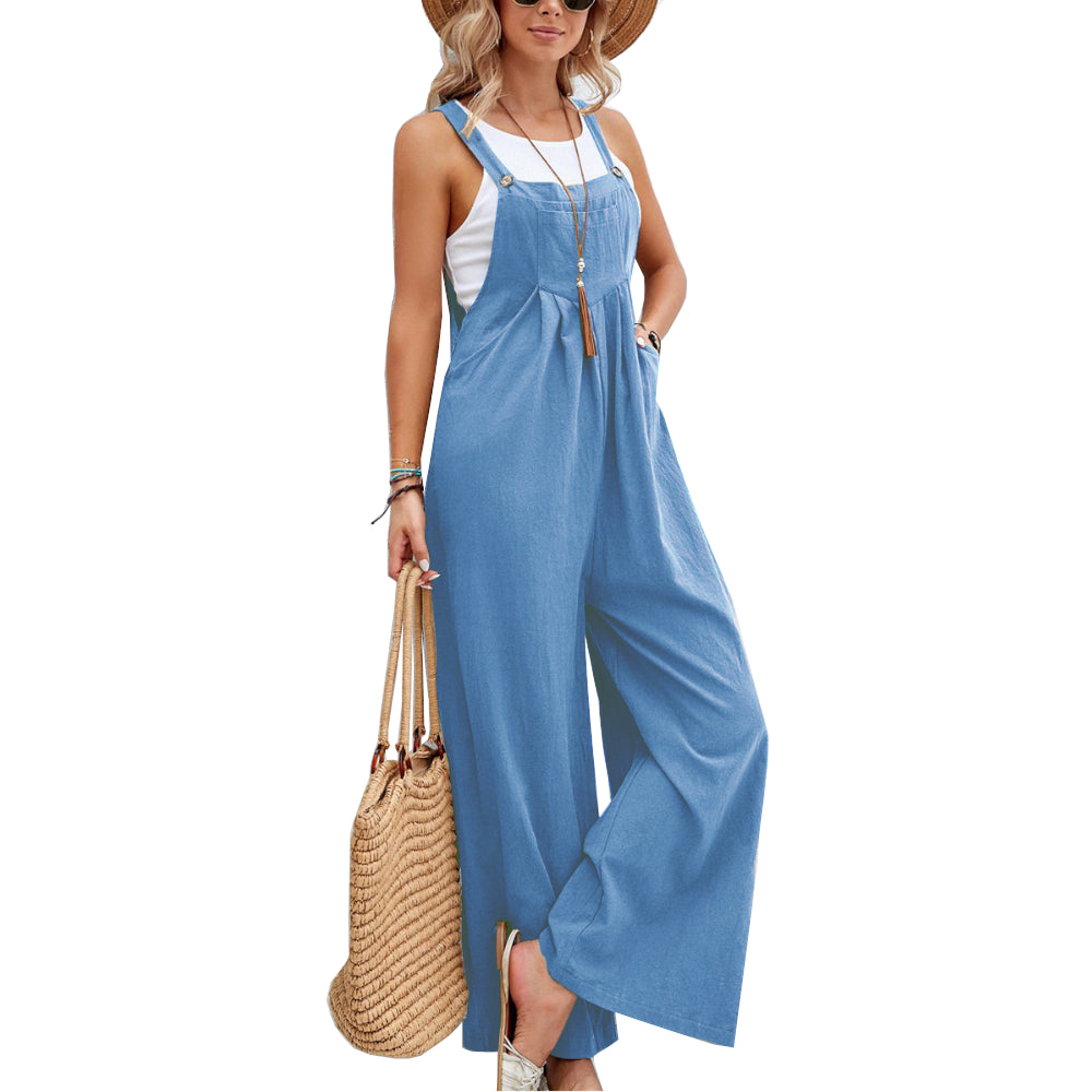 Women Long Bib Pants Overalls Casual Loose Rompers Jumpsuits With Pockets