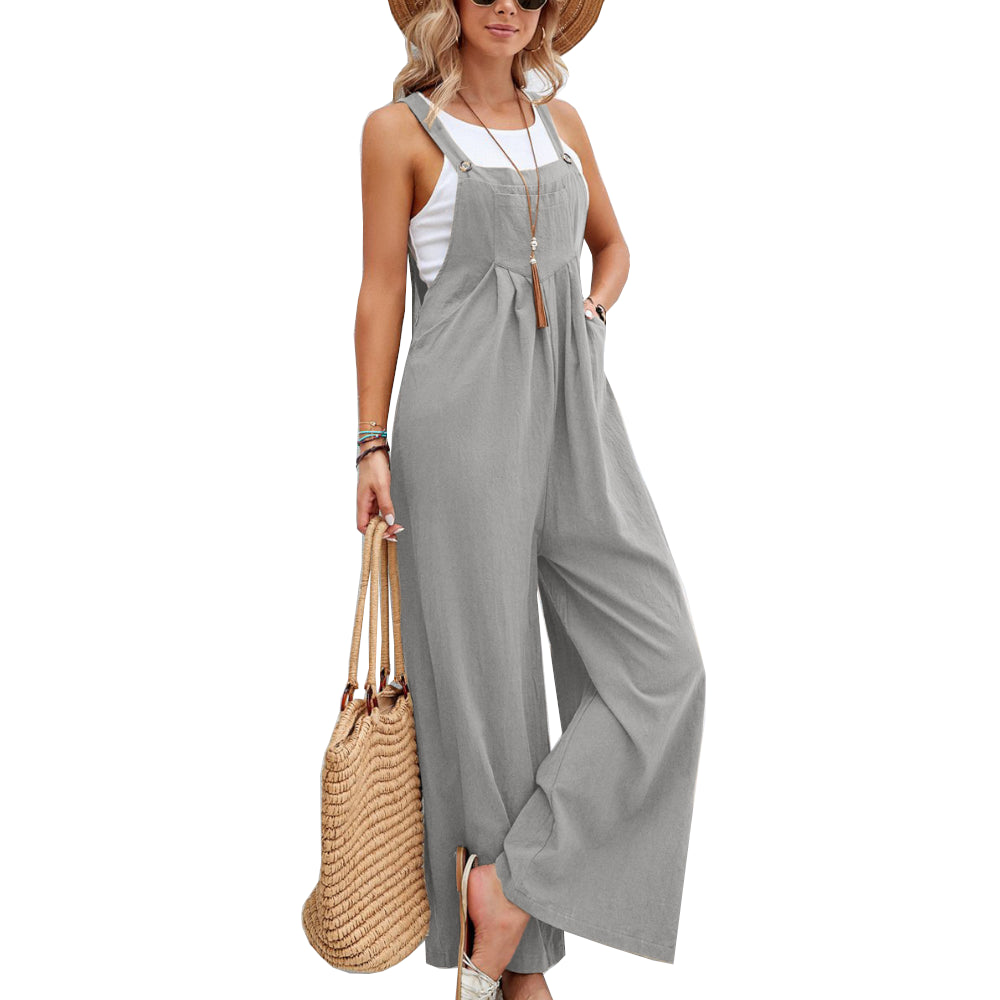 Women Long Bib Pants Overalls Casual Loose Rompers Jumpsuits With Pockets