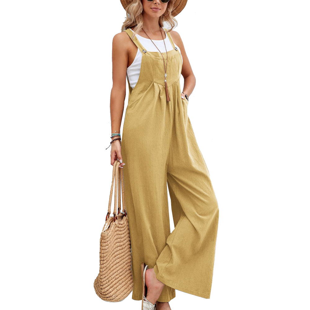 Women Long Bib Pants Overalls Casual Loose Rompers Jumpsuits With Pockets
