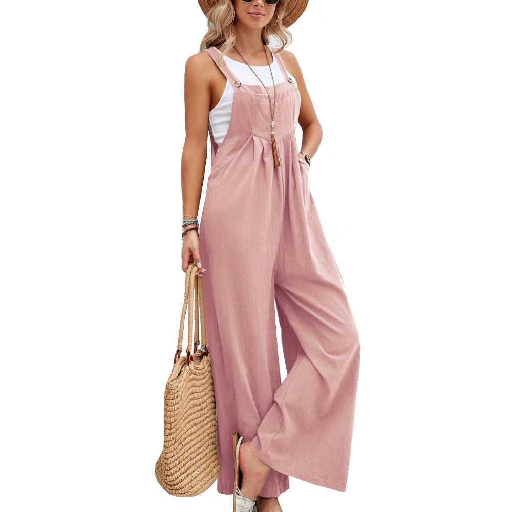 Women Long Bib Pants Overalls Casual Loose Rompers Jumpsuits With Pockets