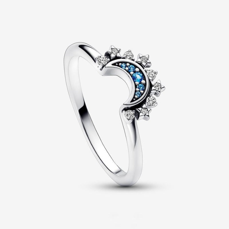 Veile Studios Sterling Silver Rising Sun Ring Shining Blue Moon Combination Two In One