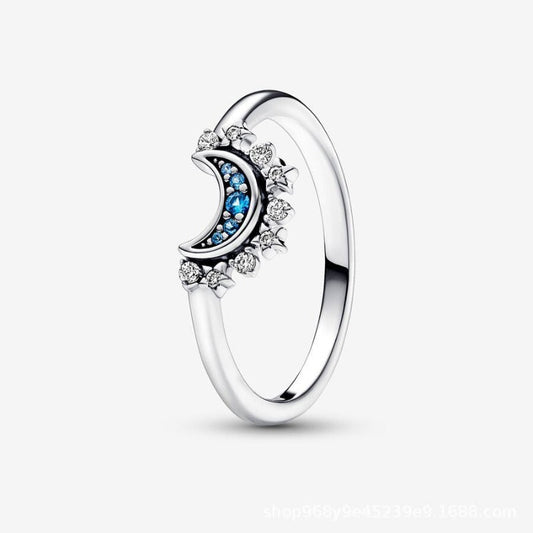 Veile Studios Sterling Silver Rising Sun Ring Shining Blue Moon Combination Two In One