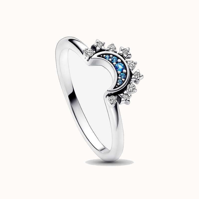 Veile Studios Sterling Silver Rising Sun Ring Shining Blue Moon Combination Two In One