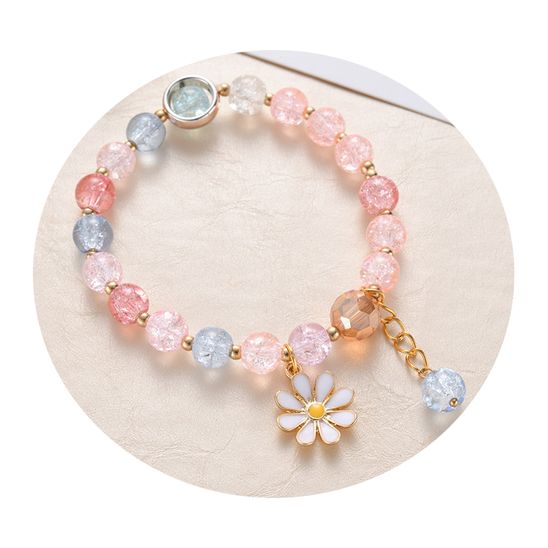Veile Studios Women's Crystal Bracelet With Daisy Flower Charm Handmade Elastic Rope Luxury