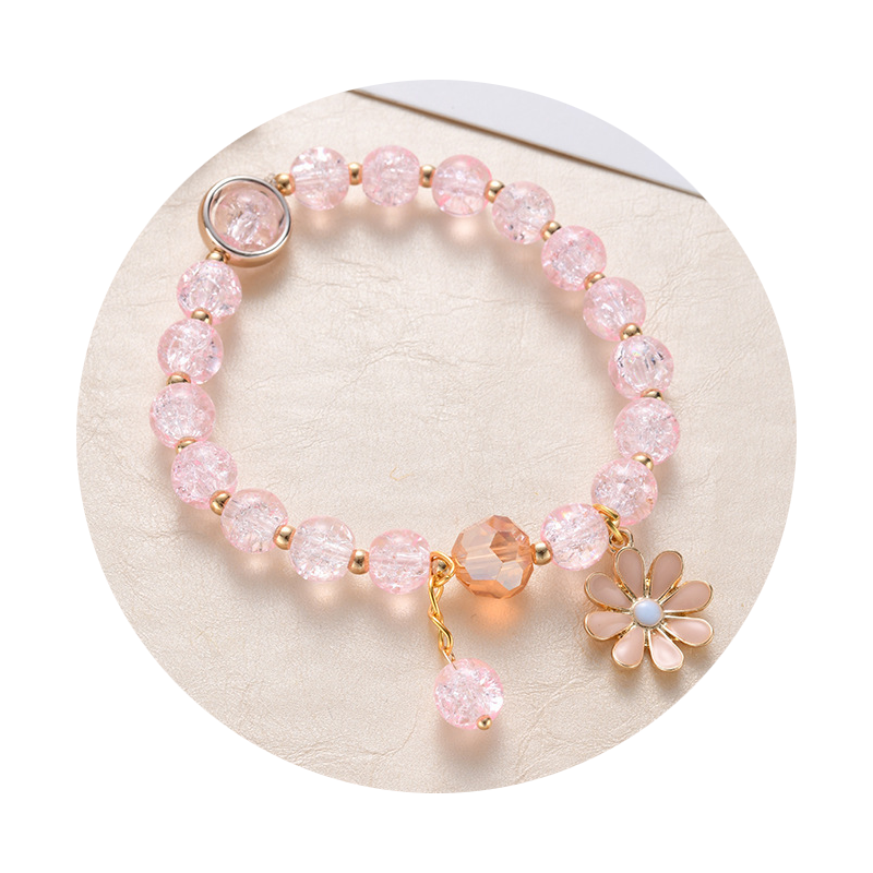 Veile Studios Women's Crystal Bracelet With Daisy Flower Charm Handmade Elastic Rope Luxury