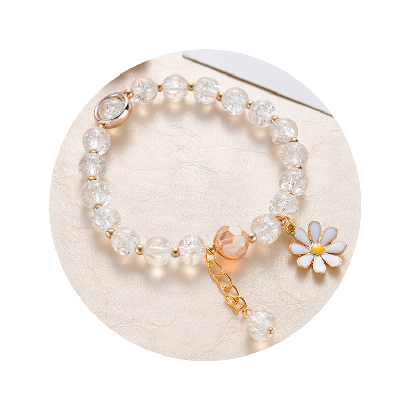 Veile Studios Women's Crystal Bracelet With Daisy Flower Charm Handmade Elastic Rope Luxury