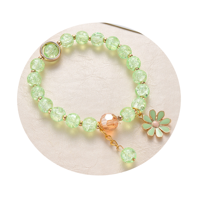 Veile Studios Women's Crystal Bracelet With Daisy Flower Charm Handmade Elastic Rope Luxury