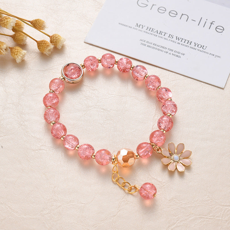 Veile Studios Women's Crystal Bracelet With Daisy Flower Charm Handmade Elastic Rope Luxury