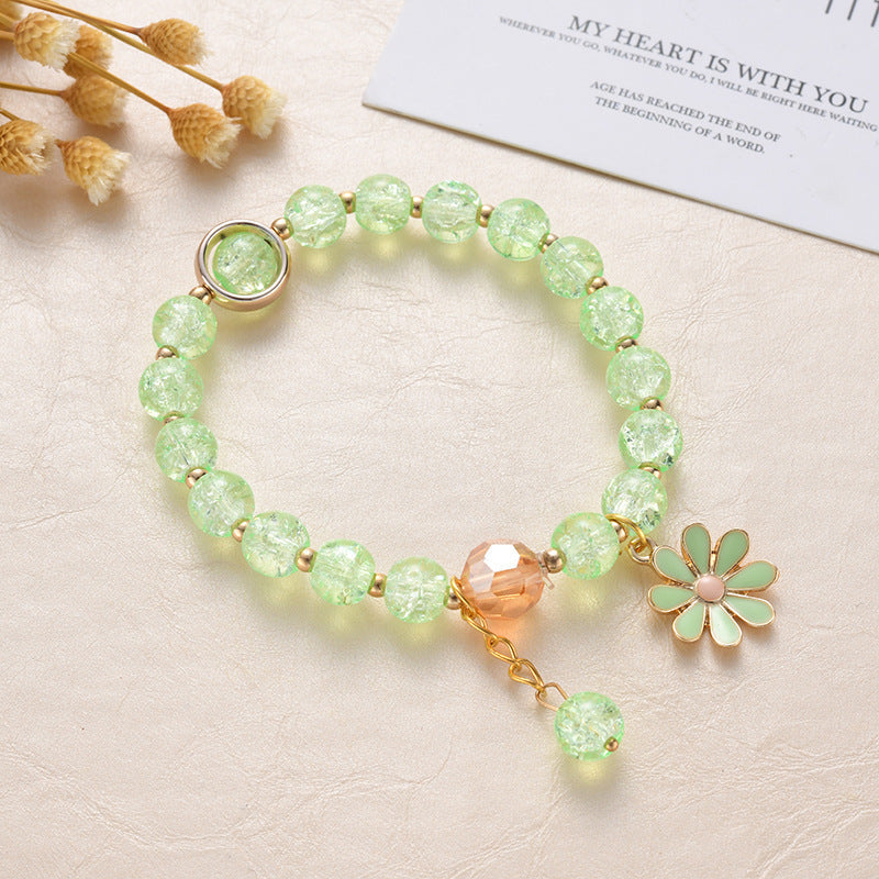 Veile Studios Women's Crystal Bracelet With Daisy Flower Charm Handmade Elastic Rope Luxury