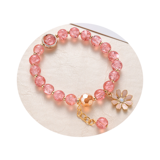 Veile Studios Women's Crystal Bracelet With Daisy Flower Charm Handmade Elastic Rope Luxury