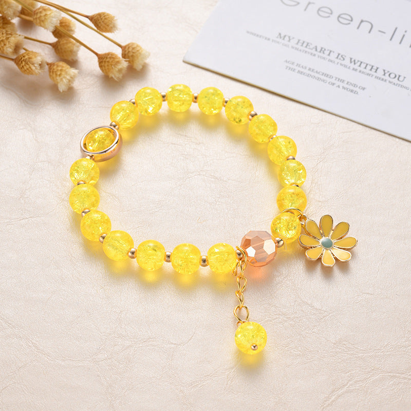 Veile Studios Women's Crystal Bracelet With Daisy Flower Charm Handmade Elastic Rope Luxury