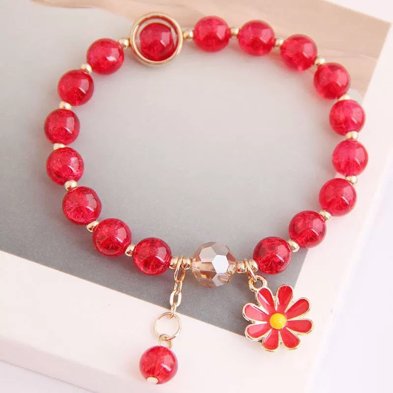 Veile Studios Women's Crystal Bracelet With Daisy Flower Charm Handmade Elastic Rope Luxury