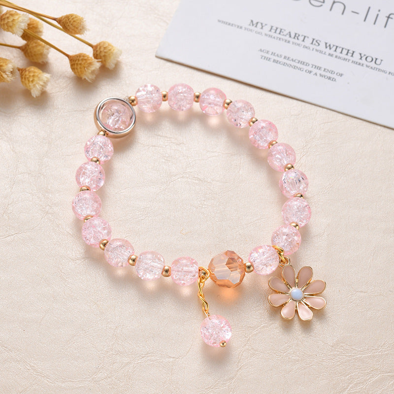 Veile Studios Women's Crystal Bracelet With Daisy Flower Charm Handmade Elastic Rope Luxury