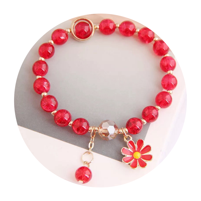 Veile Studios Women's Crystal Bracelet With Daisy Flower Charm Handmade Elastic Rope Luxury
