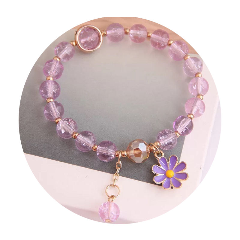 Veile Studios Women's Crystal Bracelet With Daisy Flower Charm Handmade Elastic Rope Luxury