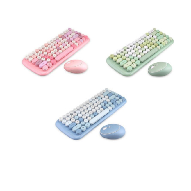 Classic Wireless Keyboard And Mouse Set In Blue / Pink Green