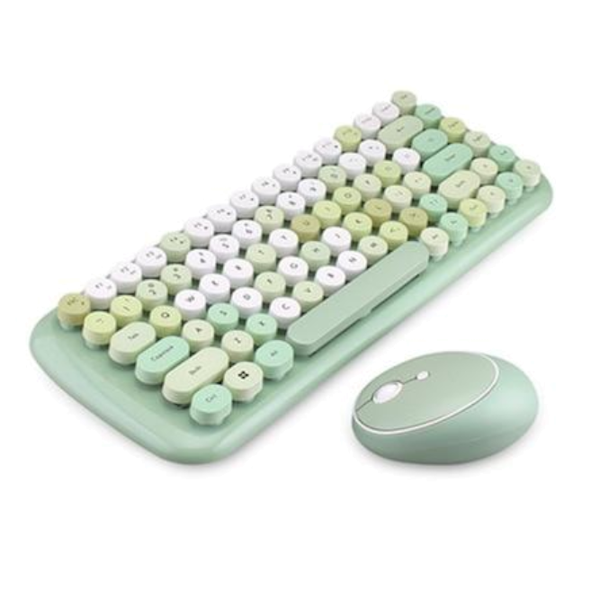 Classic Wireless Keyboard And Mouse Set In Blue / Pink Green