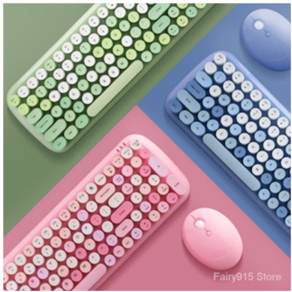 Classic Wireless Keyboard And Mouse Set In Blue / Pink Green