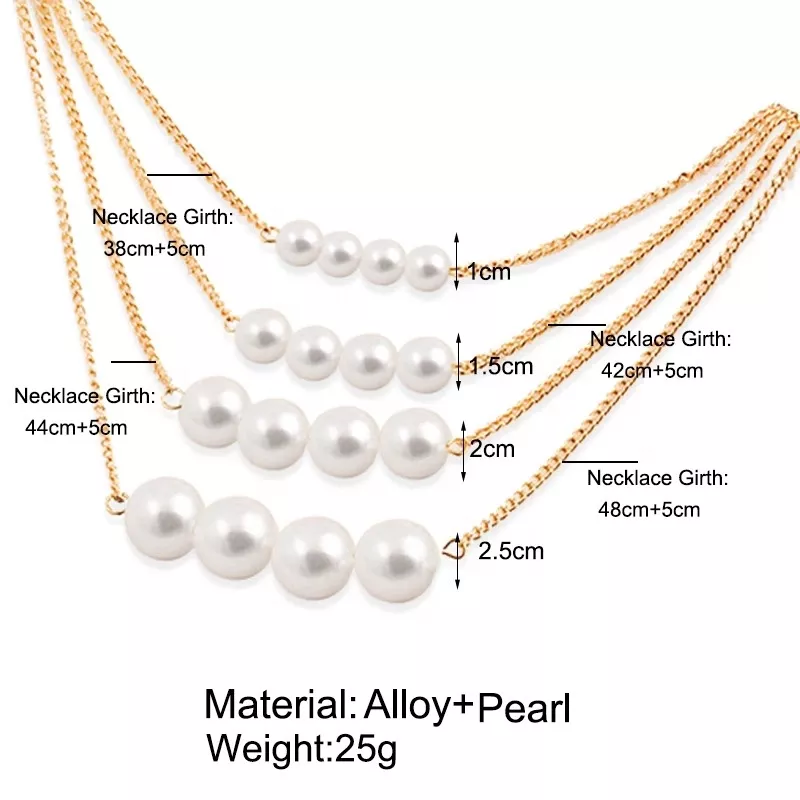 Veile Studios Multi-Layer Womens Pearl Necklace Gold Round Beads Clavicle Chain Sweater