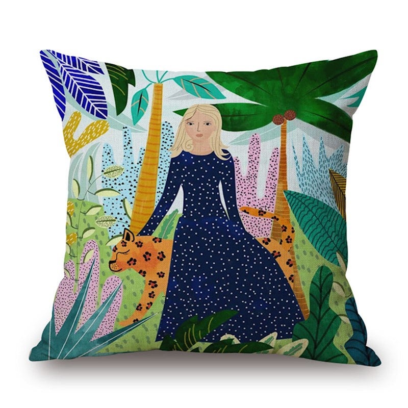 Colored Body Art Painting On Cotton Linen Pillow Cover
