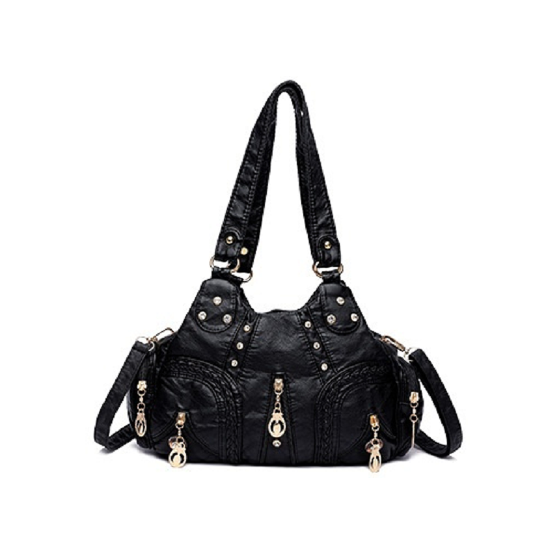 Colored Mosaic Large Capacity Multi-Layer Washed Leather Handbag