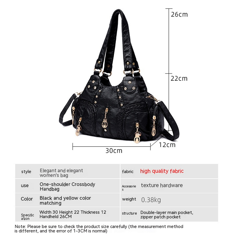 Colored Mosaic Large Capacity Multi-Layer Washed Leather Handbag