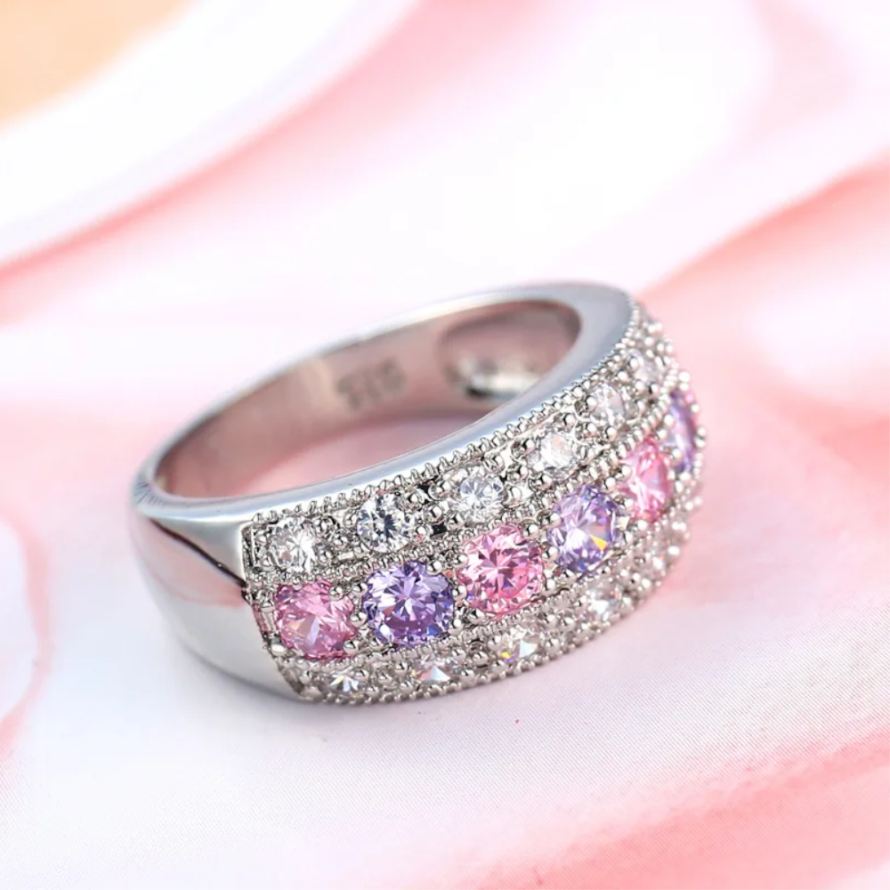 Veile Studios Coloured Zircon Half Circle Women's Engagement Wedding Rings Cubic Zirconia Pave