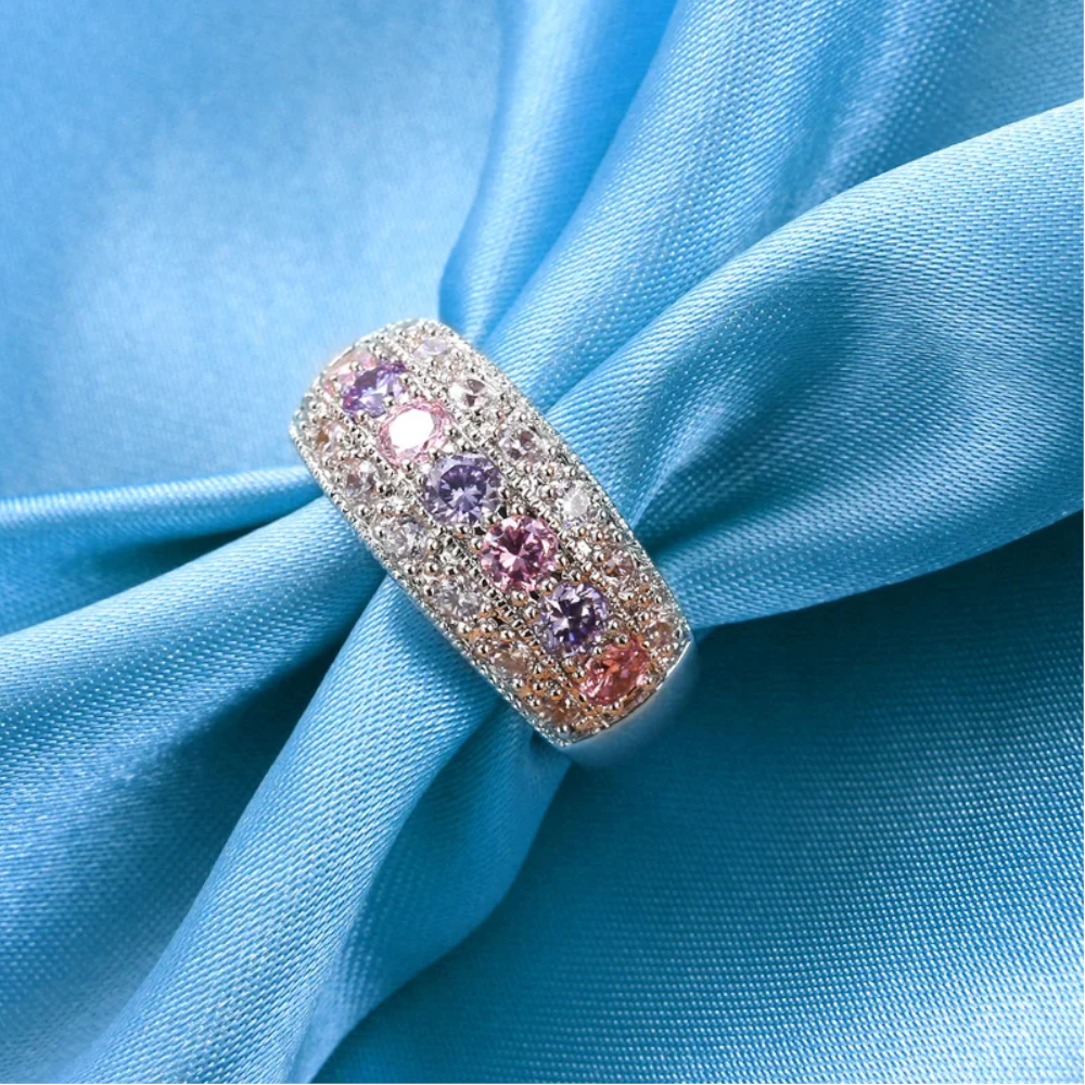 Veile Studios Coloured Zircon Half Circle Women's Engagement Wedding Rings Cubic Zirconia Pave