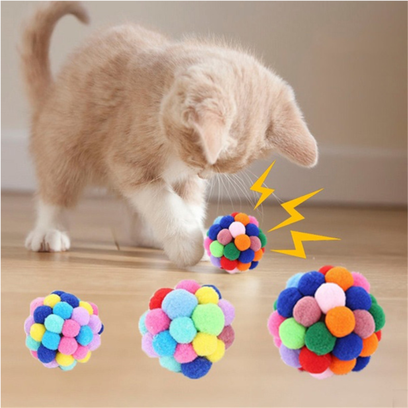 Colourful Plush Bell Bouncy Handmade Pet Ball Dog Cat Toy
