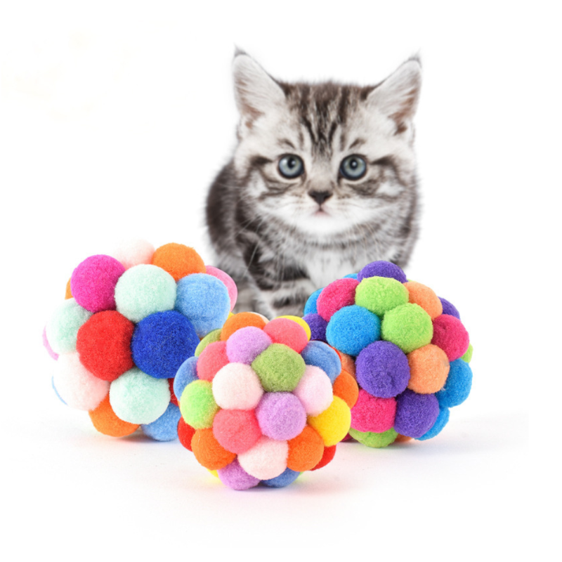 Colourful Plush Bell Bouncy Handmade Pet Ball Dog Cat Toy