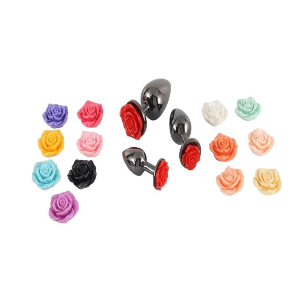 Colourful Rose Black Metal Anal Small Butt Plug