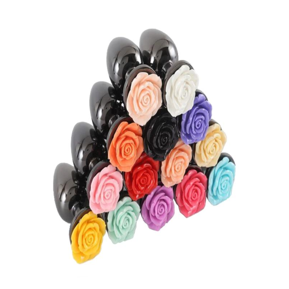 Colourful Rose Black Metal Anal Small Butt Plug
