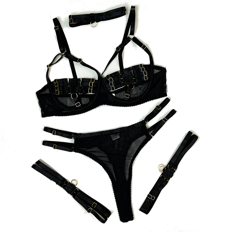 Colourful Sexy Open Bra Bondage Fetish Lingerie Set
