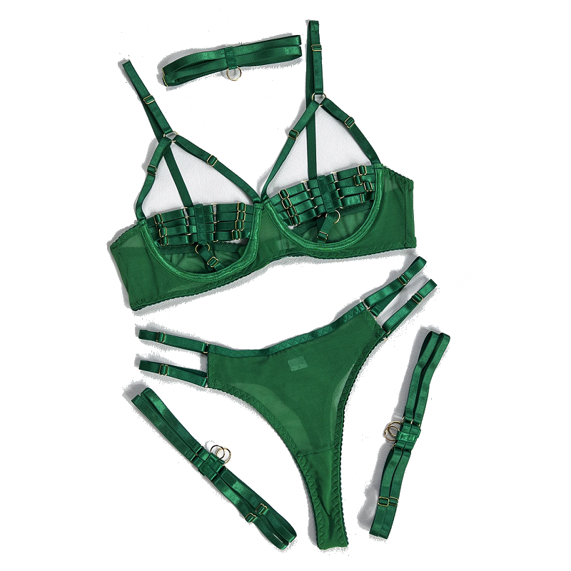 Colourful Sexy Open Bra Bondage Fetish Lingerie Set