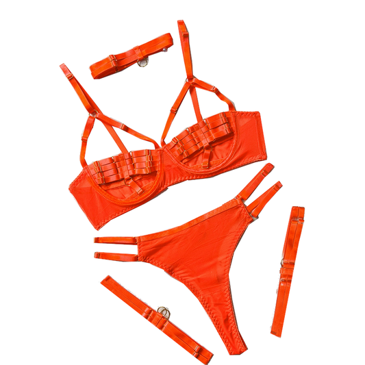 Colourful Sexy Open Bra Bondage Fetish Lingerie Set