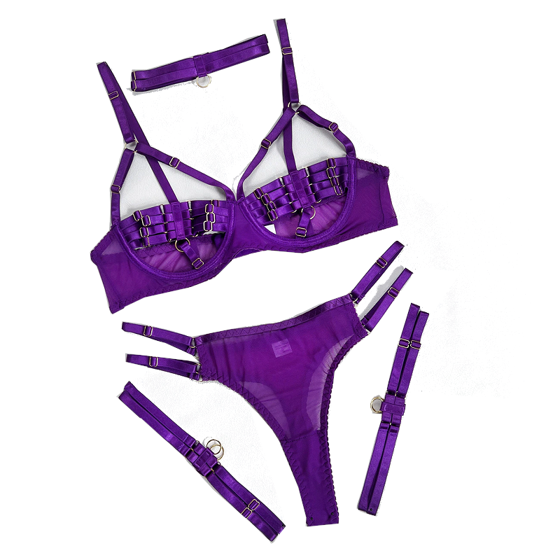 Colourful Sexy Open Bra Bondage Fetish Lingerie Set