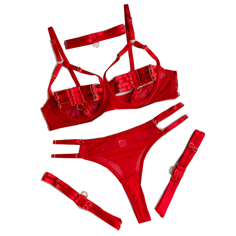 Colourful Sexy Open Bra Bondage Fetish Lingerie Set