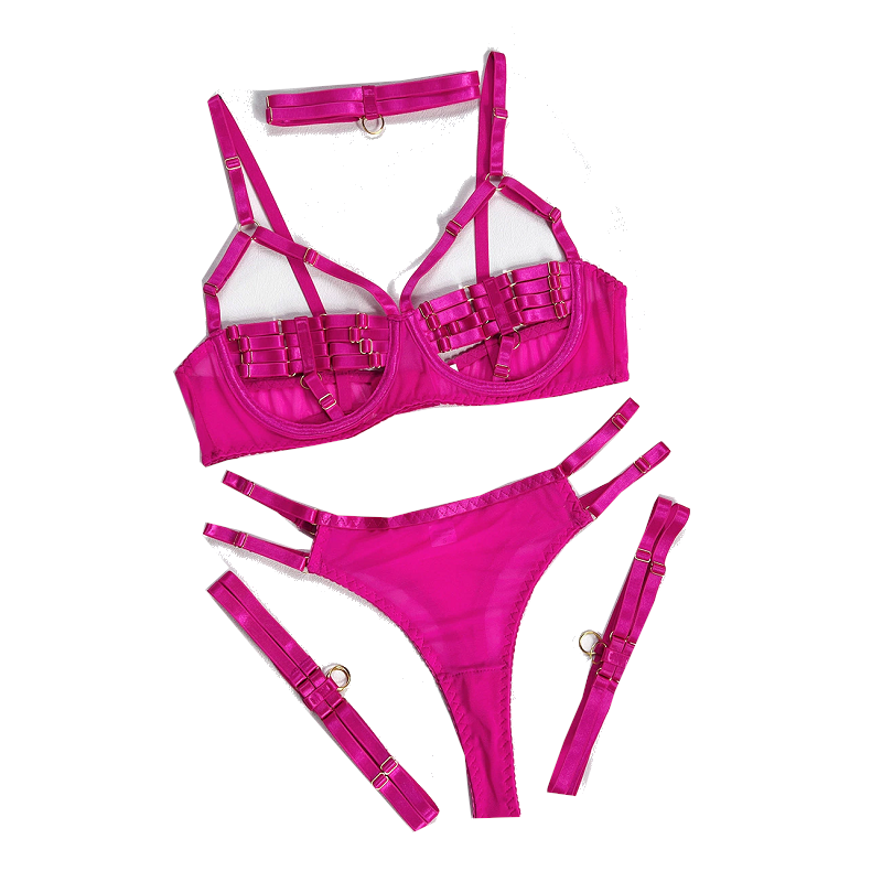 Colourful Sexy Open Bra Bondage Fetish Lingerie Set
