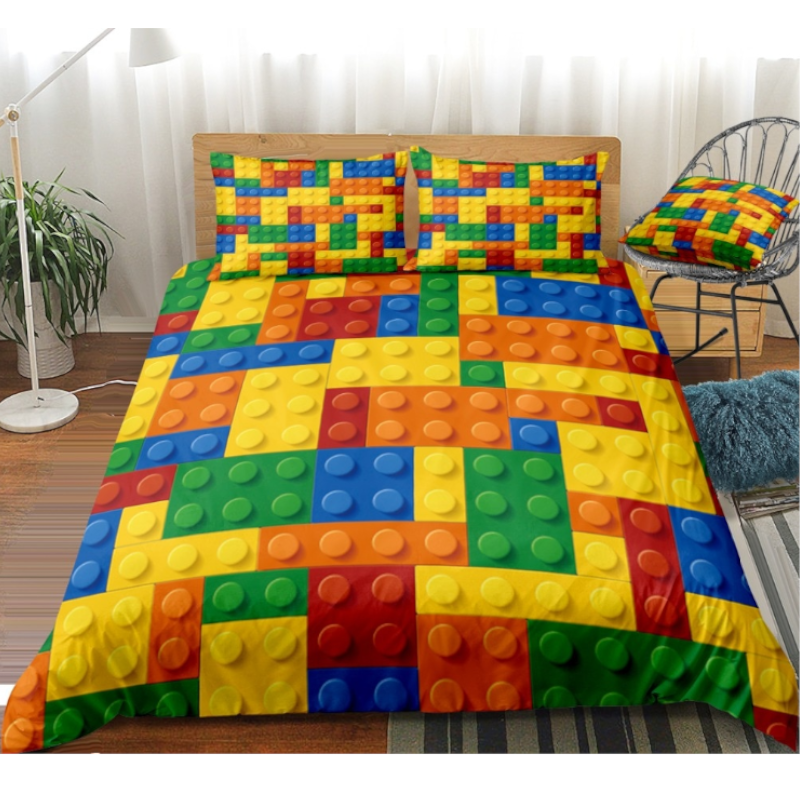 Colourful Toy Building Blocks Printed Single Bed Duvet Cover