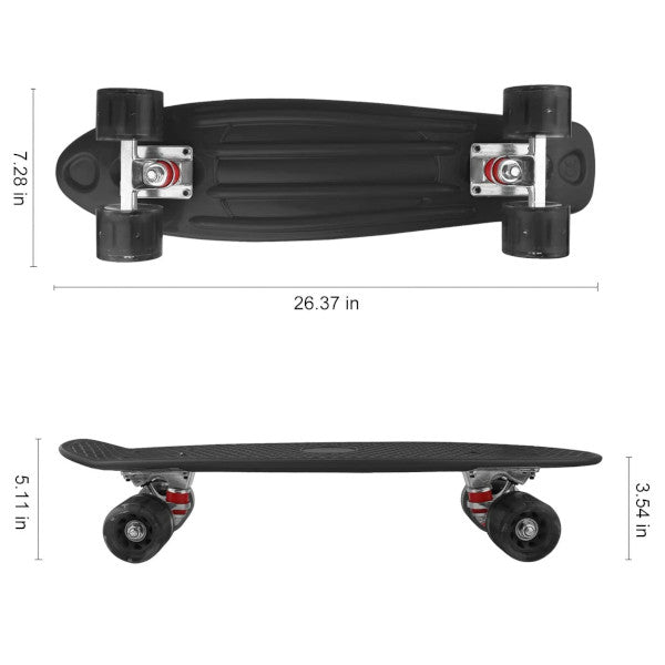 Complete 22Inches Skateboard For Beginners Kids Girls Boys Plastic Banana Board With Colorful Led Wheels Black