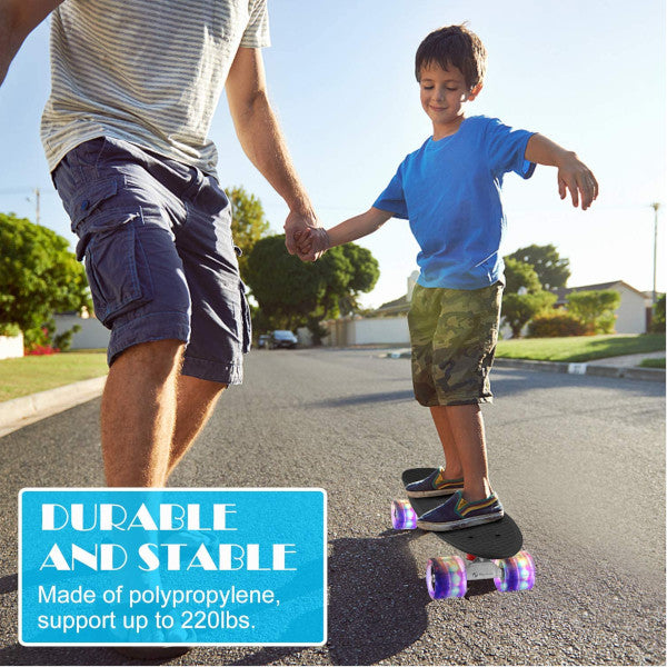 Complete 22Inches Skateboard For Beginners Kids Girls Boys Plastic Banana Board With Colorful Led Wheels Black