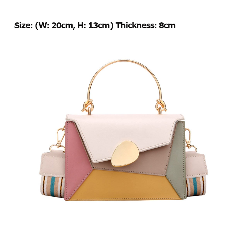 Contrast Color Pu Leather Crossbody Bags Chain With Metal Handle Shoulder