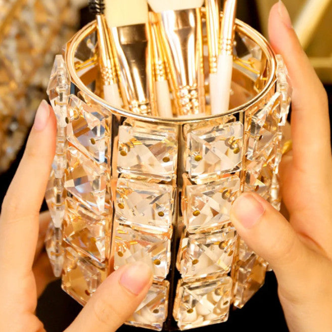 Cosmetic Brush Organizer Box Crystal Makeup Brushes Pen Holder Container