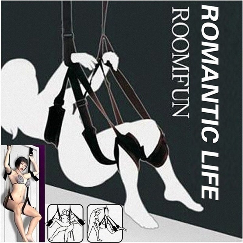 Couple Use Door Swing Arm Leg Bandage Erotic Restraint Strap Yoga Fitness Resistance Bands Hanging Belt Black