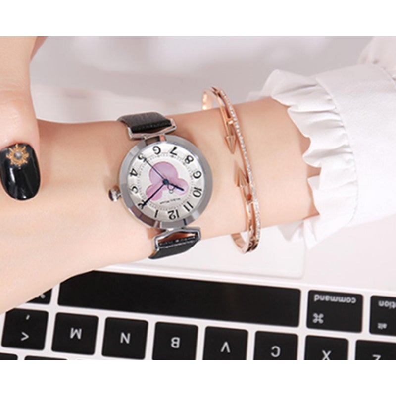 Veile Studios Creative Belt Girl Watch Fashion Simple Cute Mickey Quartz Leather Strap Ladies
